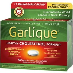 Garlique Caplets Cholesterol Support,Healthy Heart,Odor Free No Sugar,60 Tablets