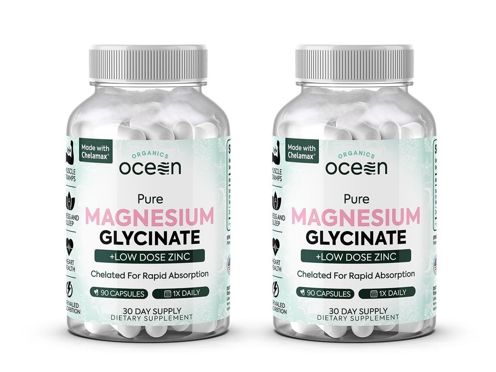 Organics Ocean Pure Magnesium Glycinate with Zinc – 90 Count (Pack of 2)