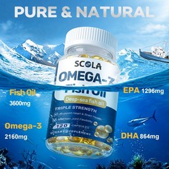 Omega 3 Fish Oil Capsules Triple Strength EPA & DHA, Burp-Less 120 sofgels NEW