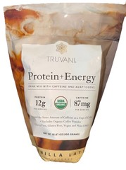 Truvani 12g Protein Energy Drink Mix Caffeine Vanilla Latte 15.87 oz Vegan GF