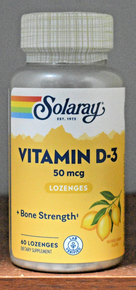 Solaray Vitamin D3 50 mcg 60 Lozenges (2000 IU) Lemon Flavor Bone Strength