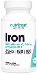 Nutricost Iron for Women 65mg 180 Capsules with Vitamin C, Folate & Vitamin B12