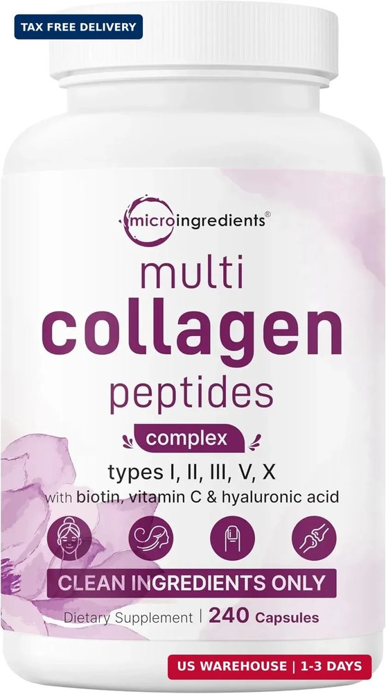 Micro Ingredients Multi Collagen Pills for Women & Men, 240 Capsules | Type I, I