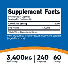 Nutricost Beta-Alanine Capsules 3400mg, 240 Capsules (60 Servings)