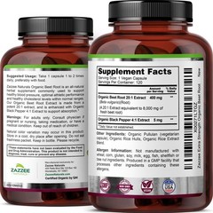 Organic Beet Root Extract 8000 mg, 120 Vegan Capsules, Nitric Oxide Support