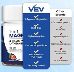 VEV 14-in-1 Magnesium Gummies – with Ashwagandha, L-Theanine, Vitamin D3 & Zinc-