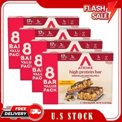4 Boxes Atkins High Protein Bars Chocolate Chip Granola 8 ct