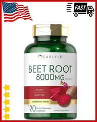 USDA Organic Extra Strength Beet Root 20:1 Extract 8000 mg Strength 120 Capsules