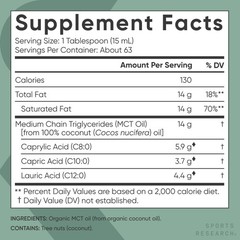 Sports Research Organic MCT Oil – Keto & Vegan BB 03/2029 NEW