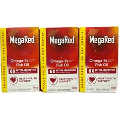 (3) MegaRed Omega-3 Fish Oil 800mg 80 Softgels Heart Health Support Exp 01/2027+