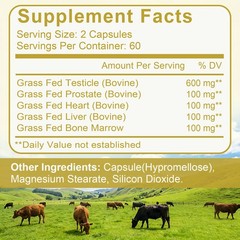 Grass-Fed Beef Organs for Men-More for Energy, Stamina&Male Health 30/60/120Caps