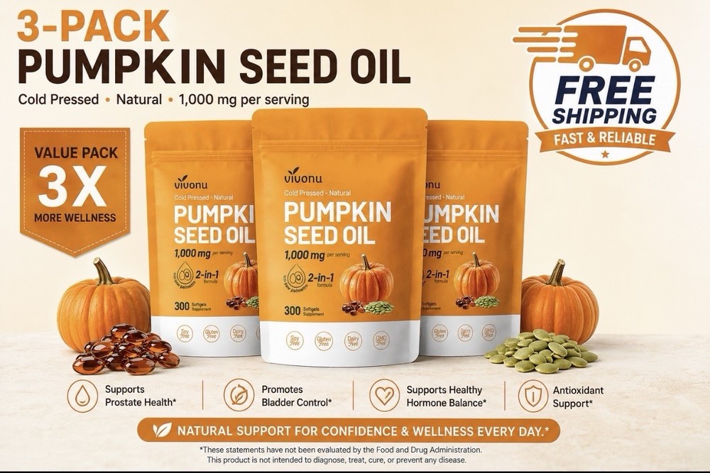 3 Pack Pumpkin Seed Oil with Saw Palmetto Capsules Cold Pressed, Pure Virgin Oil