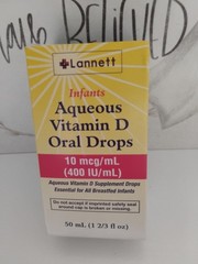 Lannett Infants Aqueous Vitamin D Oral Drops 10 mcg (400 IU) 50 mL-Exp 10/26