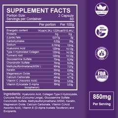 Hyaluronic Acid Capsules 850mg – For Joint Health and Skin Hydration, Anti-Aging