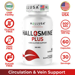 Hallosmine Plus Diosmin 500mg Blood Circulation & Varicose Veins Support | 60 Ct