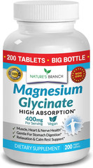 Magnesium Glycinate 400 Mg – 200 Tablets – High Absorption, Non Buffered Bisglyc