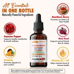 Cayenne Pepper Drops with Hawthorn Beet Root Turmeric Vitamin K2+D3 2 fL oz