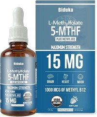 60 Servings Organic L-Methylfolate 15mg + B12 1000mcg Liquid Drops – Gluten Free