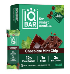 IQBAR Chocolate Mint Chip Plant Protein Bars, 12 Count