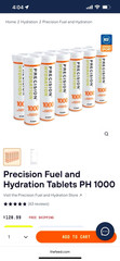 Precision Fuel and Hydration Tablets PH 1000 Mg Per Serving, Box of 12 Tubes