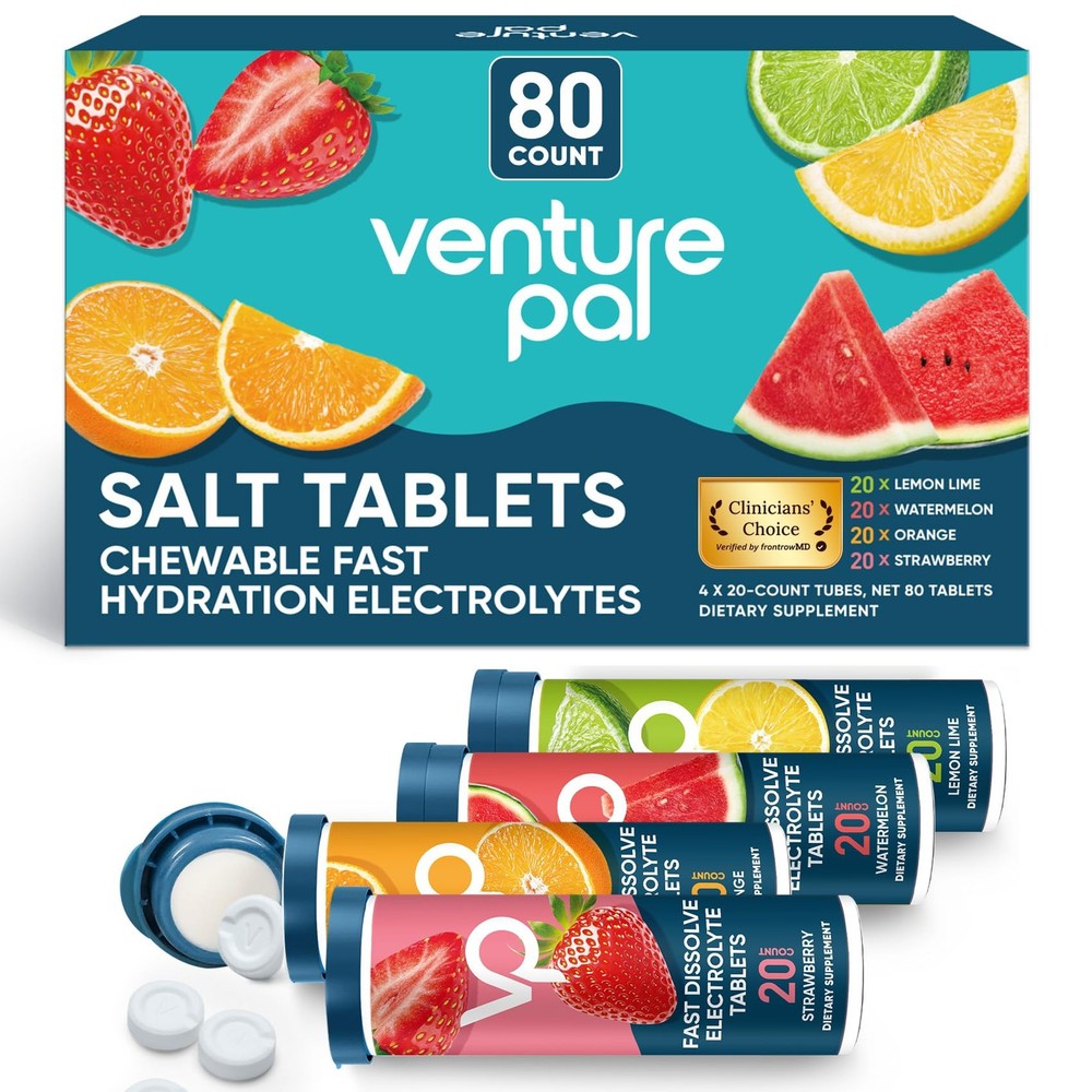 Chewable Electrolyte Tablets, 80 Count Fast-Dissolve Sugar-Free Stick Salt Ta…