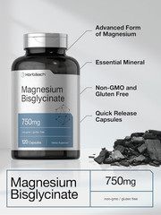 Horbäach Magnesium Bisglycinate | 120 Capsules | 750Mg | Non-Gmo and Gluten