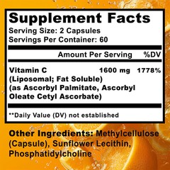 120pcs Liposomal Vitamin C 1600mg – High Absorption, Fat Soluble Vit Supplements