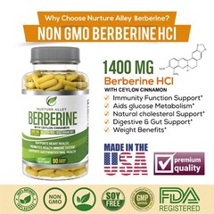 Nurture Alley Premium Berberine HCL 1400mg Plus Organic Ceylon Cinnamon 90 Caps