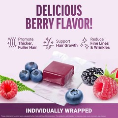 Hair Growth Soft Chews Thicker Stronger Hair 60 Mixed Berry Reduce Wrinkles-