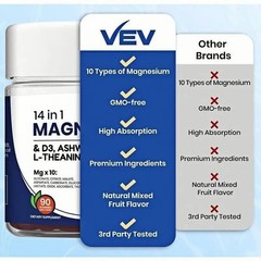VEV 14-in-1 Magnesium Gummies – with Ashwagandha, L-Theanine, Vitamin D3 & Zinc