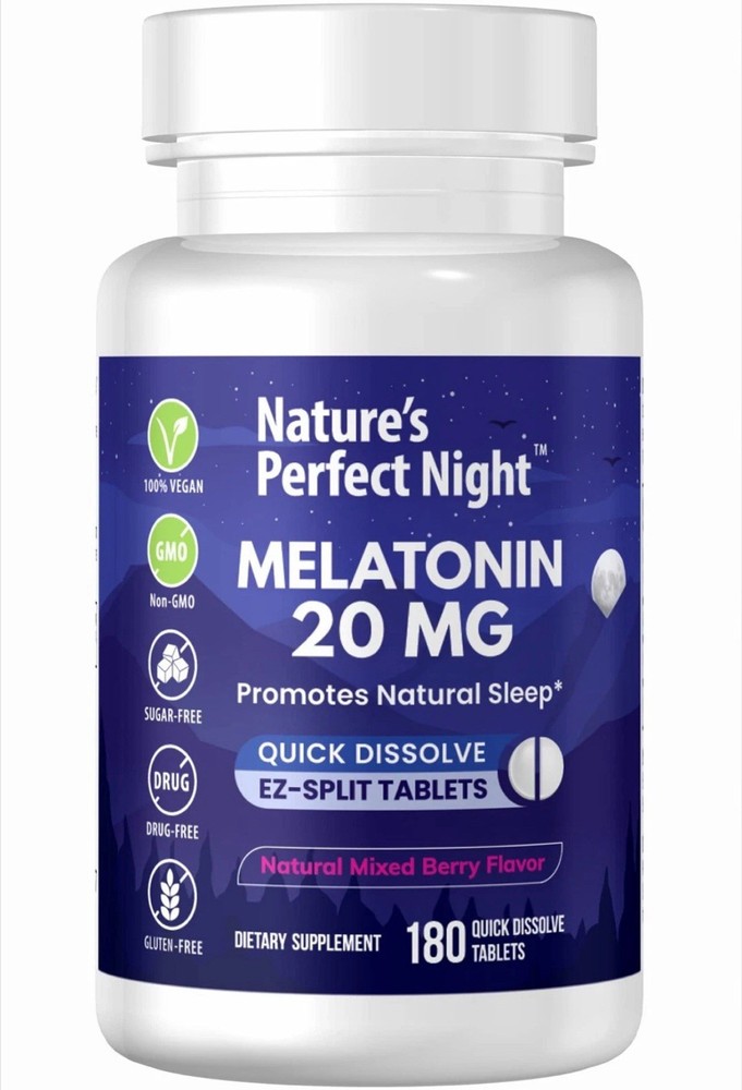 Nature’s Perfect Night | Melatonin 20mg | 180 Quick Dissolve Tablets Exp 07/28