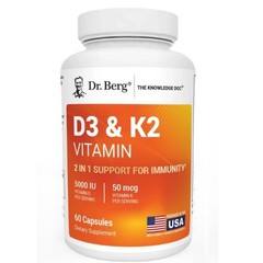 Dr. Berg’s D3 & K2 Vitamin, 5000 IU, 50 mcg per serving, 60 Capsules