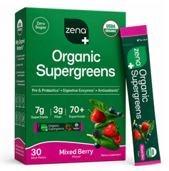 Zena Organic Supergreens Powder, Mixed Berry, 30 Servings
