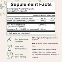 Red Yeast Rice 1200mg with CoQ10 100mg, Niacin for Heart Health, 240 Capsules
