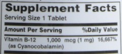Vitamin B-12 1000 mcg Energy Nervous System Support Tablets 100 Count Pack of 1