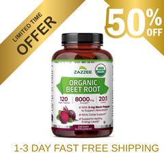 Zazzee USDA Organic Beet Root 20:1 Extract, 120 Vegan Quick Release Capsules