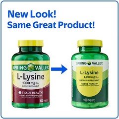 Spring Valley L-Lysine 1000 mg Tablets, 100 Count – Supports Immune Health