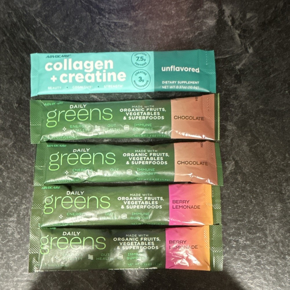 AdvoCare Daily Greens Powder Stick Packs + Collagen & Creatine, 3 Flavors