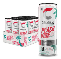 CELSIUS PEACH VIBE Sparkling White Peach, Sugar Free Energy Drink, 12 Fl Oz (Pac