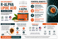 1 R-ALA R-Alpha Lipoic Acid 200mg Antioxidant Blood Sugar Formula Glucose