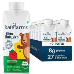 KATE FARMS Organic Kids Nutrition Strawberry Shake, 8.42 Fl Oz (Pack of 12)