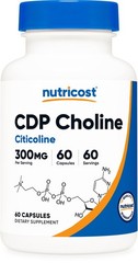 Nutricost CDP Choline (Citicoline) 300mg, 60 60 Count (Pack of 1), Red