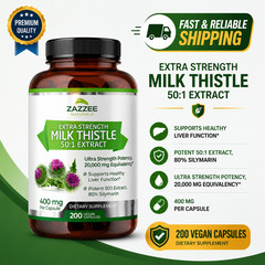 Organic Milk Thistle Extract 20,000 mg Strength, 200 Vegan Capsules Free Ship