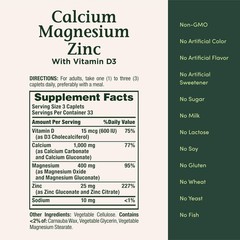 Nature’s Bounty Calcium Magnesium & Zinc Caplets, 100 Count (Pack of 1)