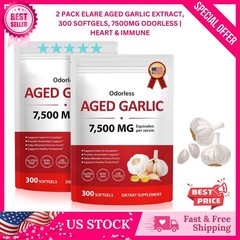 2 PACK Elare Aged Garlic Extract, 300 Softgels, 7500mg Odorless | Heart & Immune