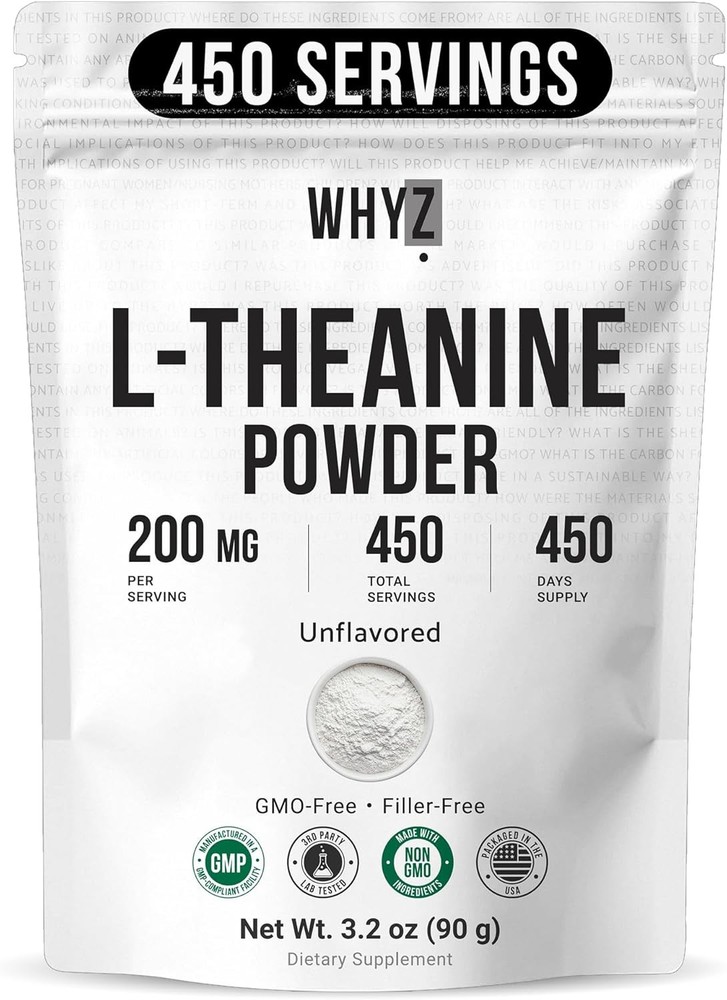 Pure L-Theanine Powder Unflavored Vegan Non-GMO No Additives 3.2oz 90g