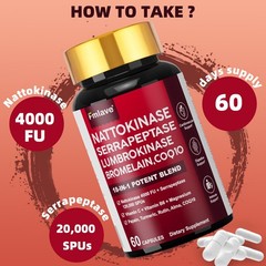 4 Pack Nattokinase Supplement 4000 FU 180 Capsules Non-Gmo, Gluten Free Exp 2027