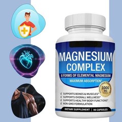 Gluten Free Non GMO 90Caps, 1~5x Magnesium Complex,1000mg of 8-element magnesium