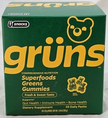 Gruns Adults Super Greens Gummies Multivitamin Superfood Gummy Bears 35 Packs