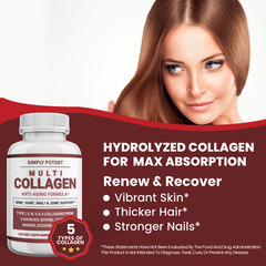 Multi Collagen Type I II III V X USA Made | Anti Aging | Hair Skin Nails 1000mg